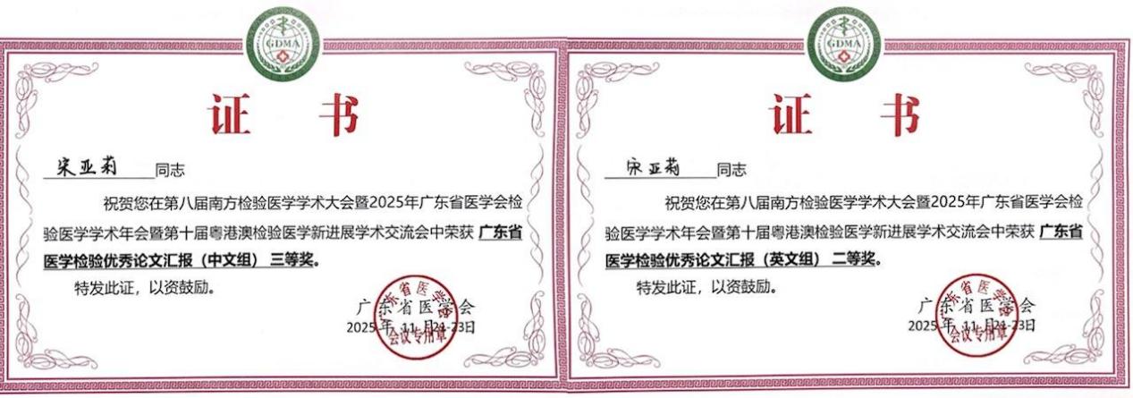 宋亚莉博士获奖证书